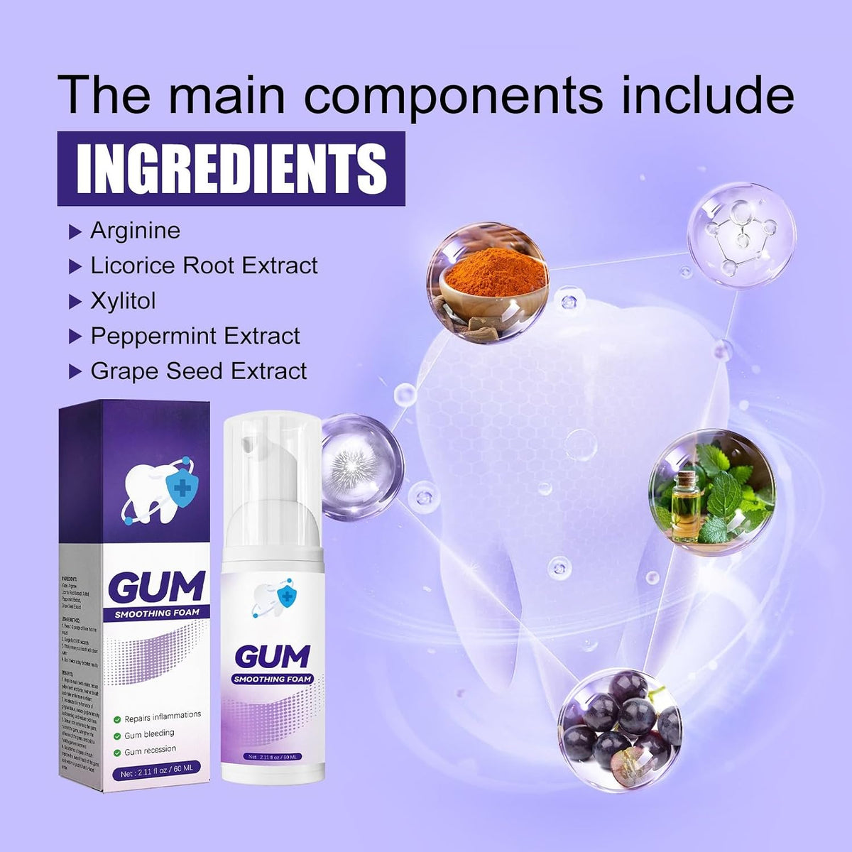 Gum Care Foam Mousse with Arginine & Licorice Extract - Oral Hygiene, Teeth Whitening & Comfort Support(2pcs)