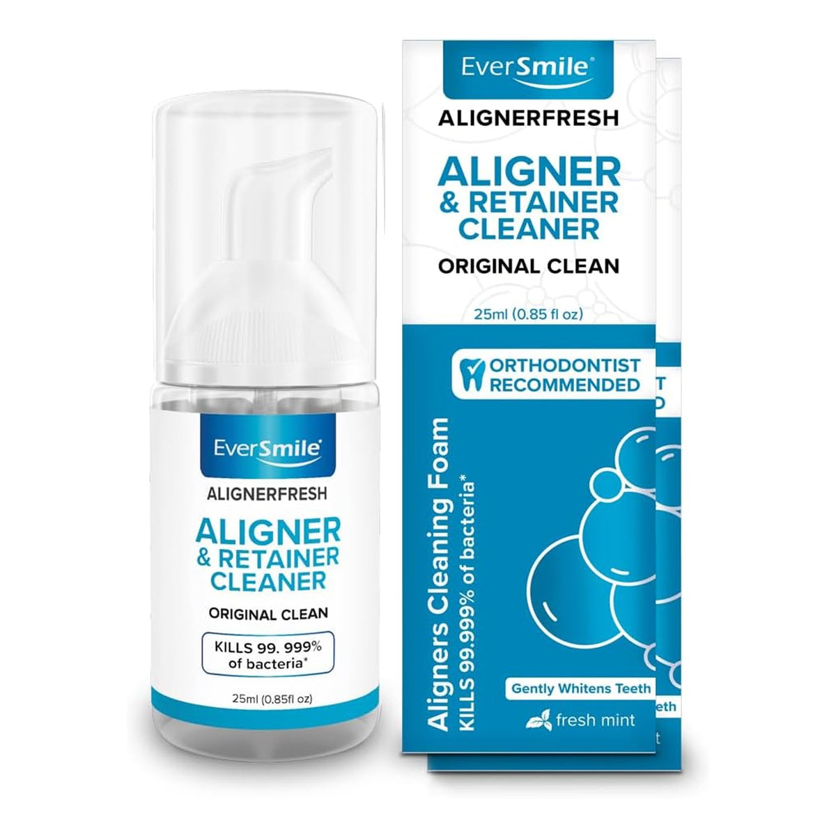 EverSmile AlignerFresh Original Clean Foam – Cleaner Compatible w/Invisalign and All Clear Aligners & Retainers – Eliminates Bacteria, Whitens Teeth, Fights Bad Breath – 50ml (1 Pack)