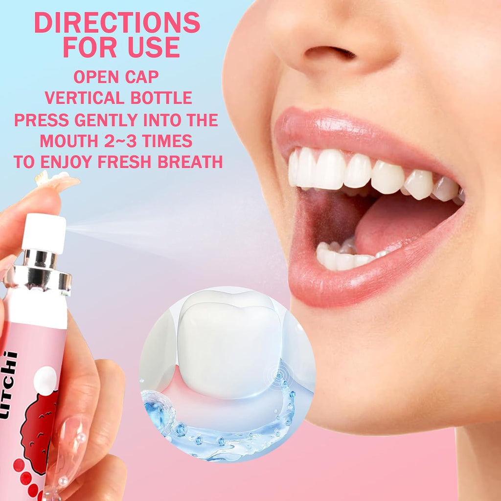 6PCS Fresh Breath Spray,Fruity Flavour Mouth Spray Freshener Spray Set for Mouth,Peaches,Oranges,Watermelon,Grapes,Lychee