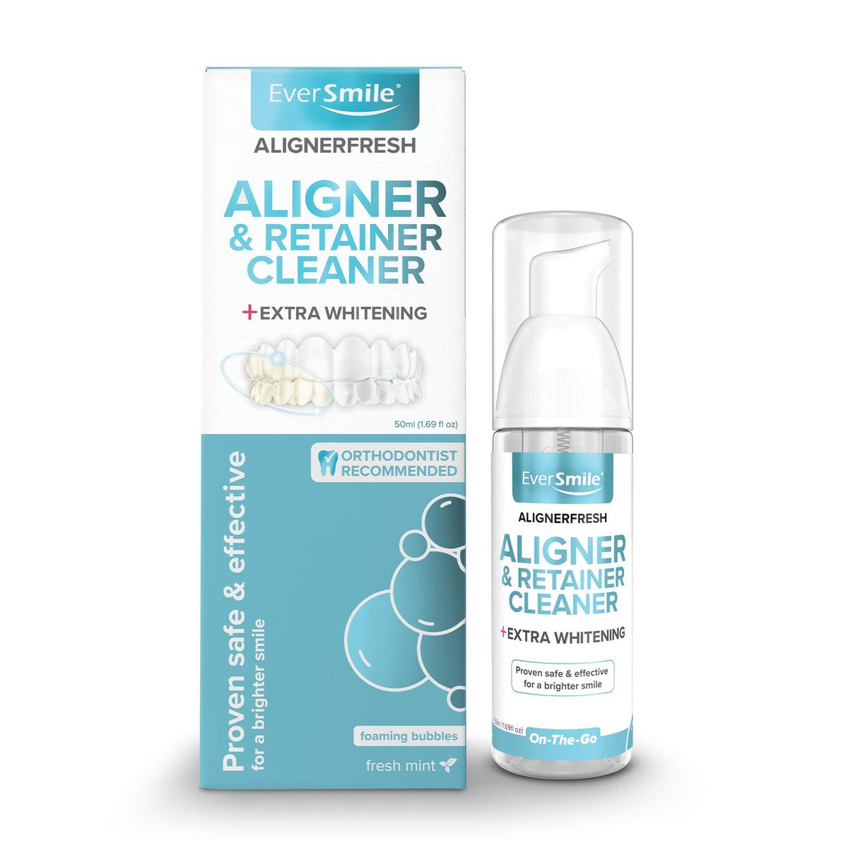 EverSmile AlignerFresh Original Clean Foam – Cleaner Compatible w/Invisalign and All Clear Aligners & Retainers – Eliminates Bacteria, Whitens Teeth, Fights Bad Breath – 50ml (1 Pack)