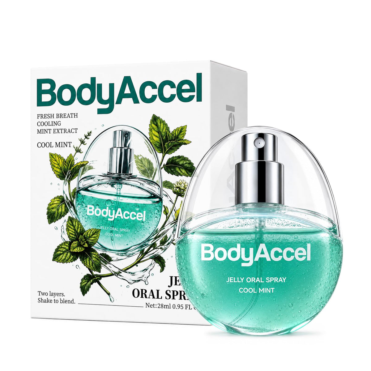 BodyAccel Jelly Oral Spray for Fresh Breath, Alcohol-Free Breath Spray with Probiotics, Refreshing Rose Mint Mouth Spray for Everyday Oral Care, Pocket Size Breath Freshener, Travel-Friendly, 28 mL