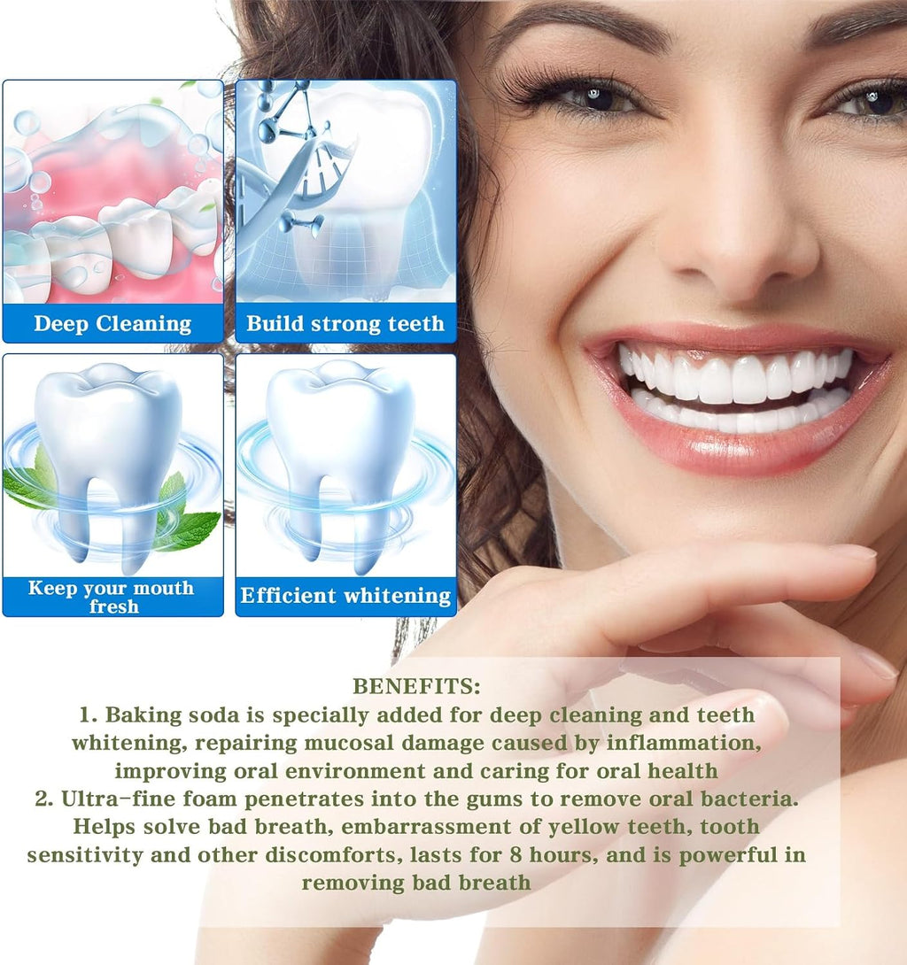 Whiten & Fresh Tooth Foam - Baking Soda, Licorice & Xylitol for Stain Removal, Daily Oral Care & Fresh Breath - Easy Use for Families(3pcs)
