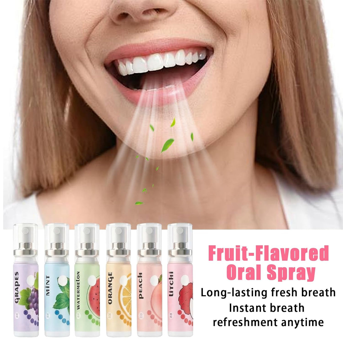 6 Pack Assorted Fruit Flavors Mouth Spray,Probiotic Breath Freshener,Portable Breath Spray,Fights Whisp Bad Breath,Daily Gentle Oral Care