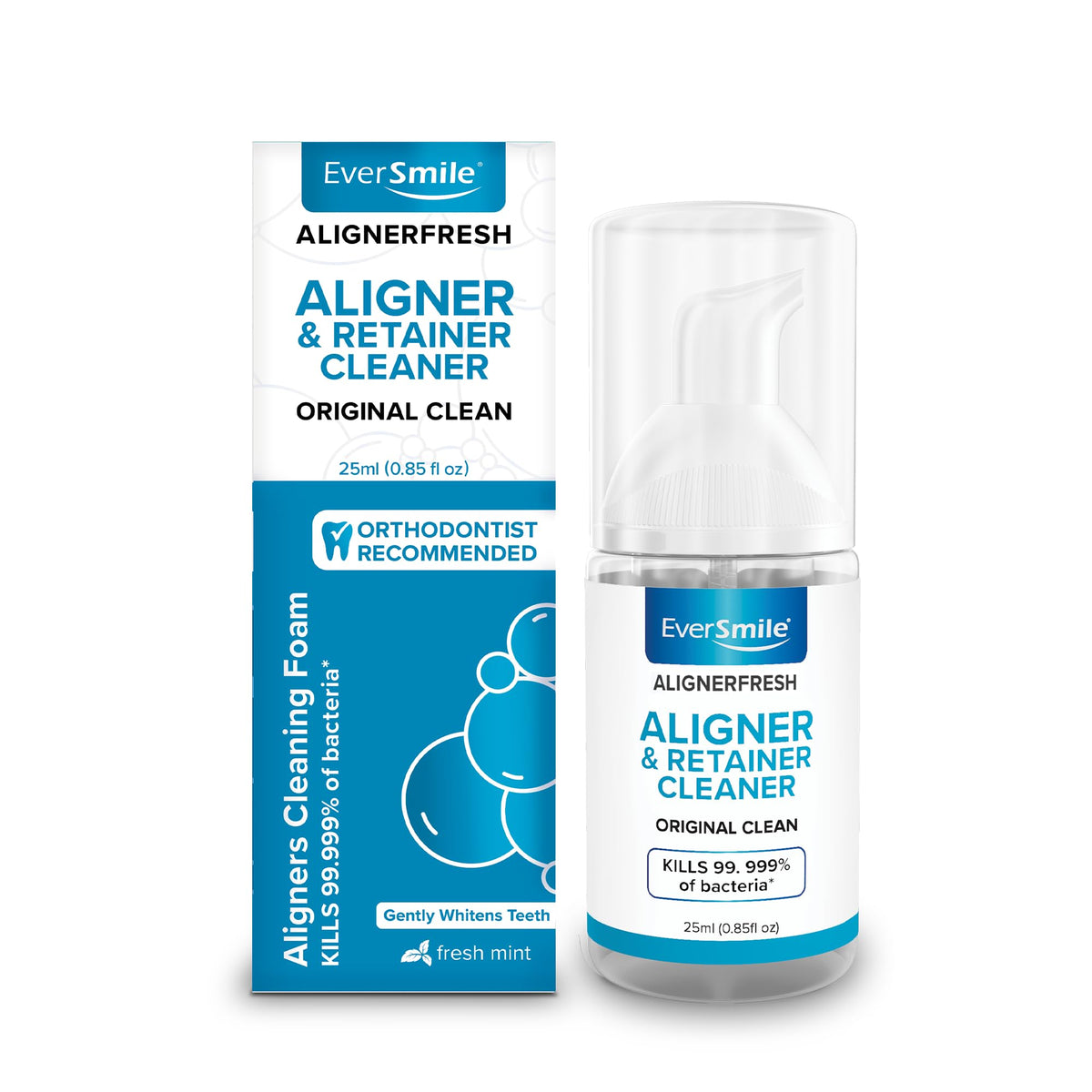 EverSmile AlignerFresh Original Clean Foam – Cleaner Compatible w/Invisalign and All Clear Aligners & Retainers – Eliminates Bacteria, Whitens Teeth, Fights Bad Breath – 50ml (1 Pack)