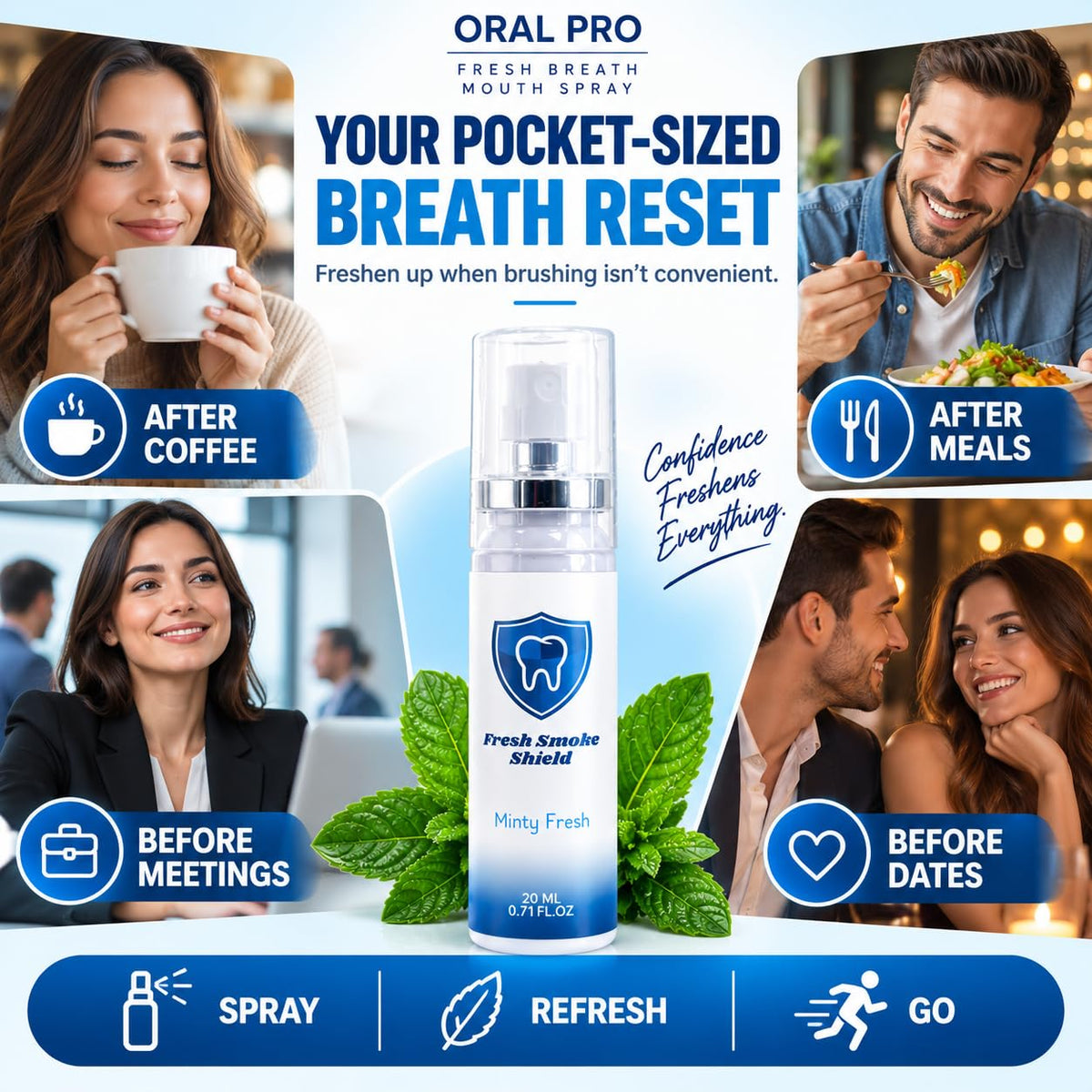 Fresh Breath Spray for Bad Breath – ORAL PRO Pocket-Size Mint Mouth Spray, Portable Breath Freshener for After Coffee & Meals, Travel & On-the-Go Use, 20 mL