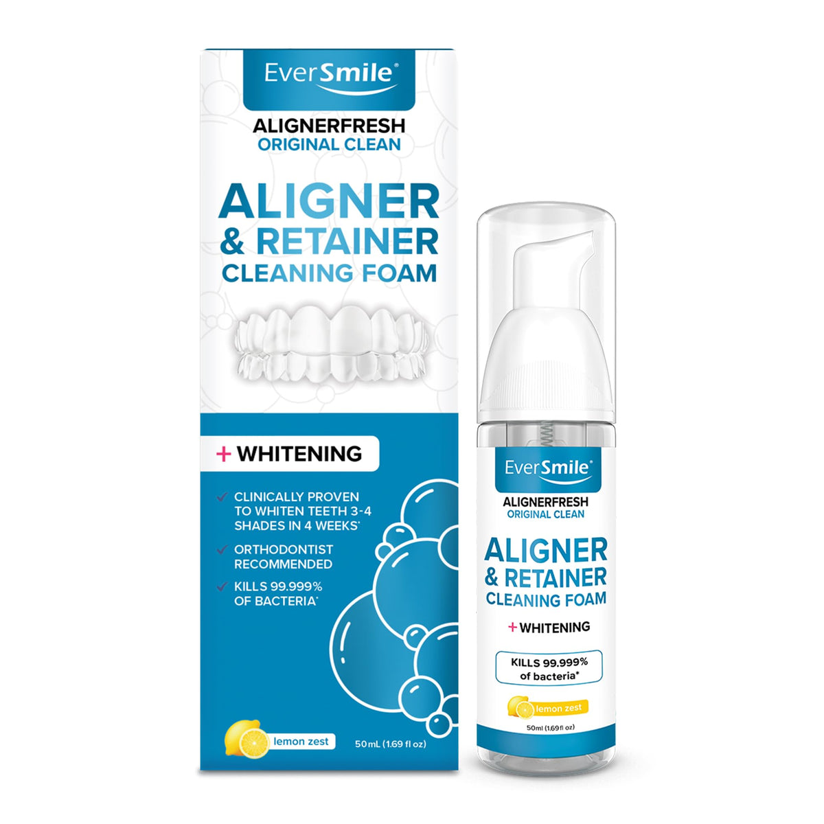 EverSmile AlignerFresh Original Clean Foam – Cleaner Compatible w/Invisalign and All Clear Aligners & Retainers – Eliminates Bacteria, Whitens Teeth, Fights Bad Breath – 50ml (1 Pack)