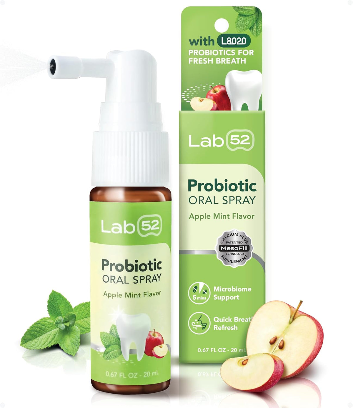 LAB52 Probiotic Oral Spray, Breath Freshener Spray, Xylitol Apple Mint