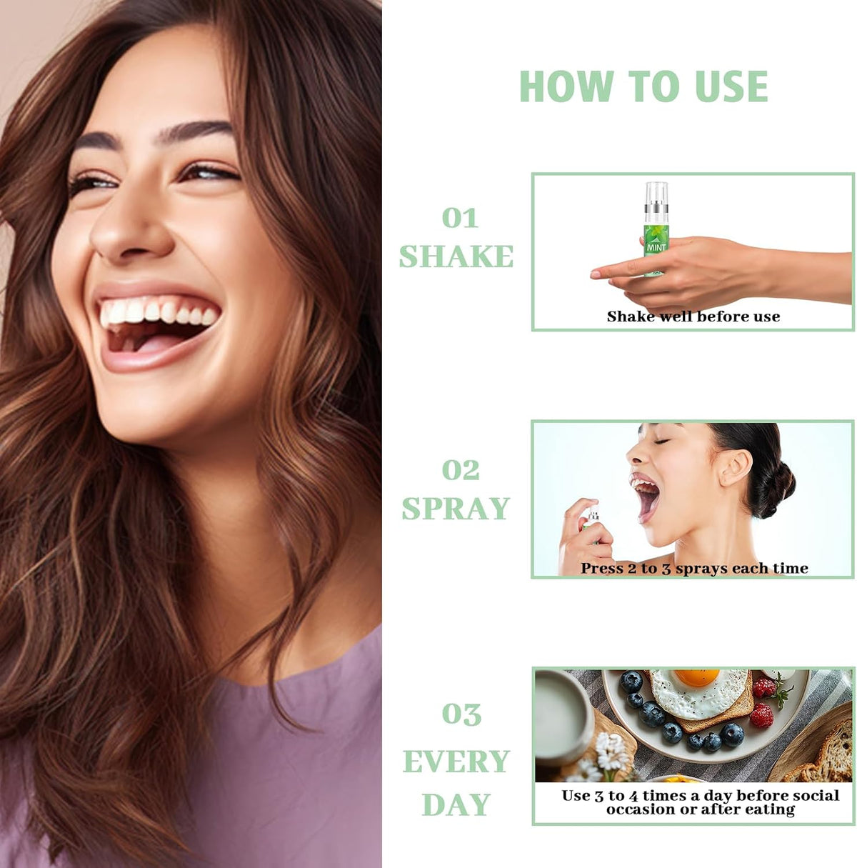 PEGO Adult Oral Freshness Spray, Fruit-Flavored, Sugar-Free,Dry Mouth Spray,Removes Oral Odor,Fights Bad Breath, Oral Care Spray,Long-Lasting Fresh Breath, (Mint+Grape+Lemon)