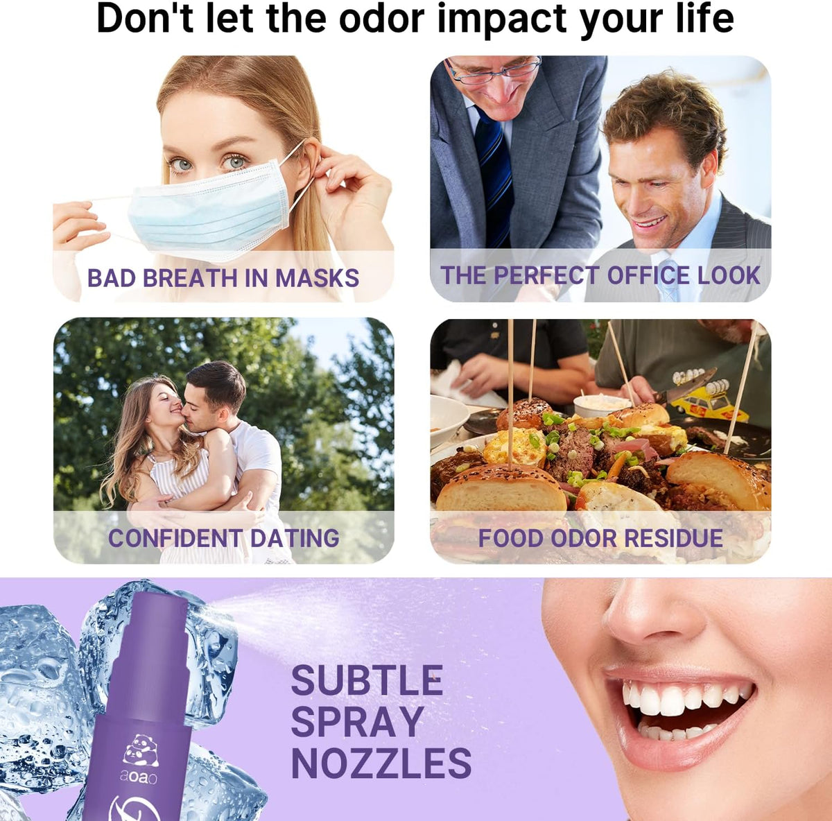 Oral Spray for Bad Breath & Dry Mouth, Sugar Free Lychee & Blueberry Flavor