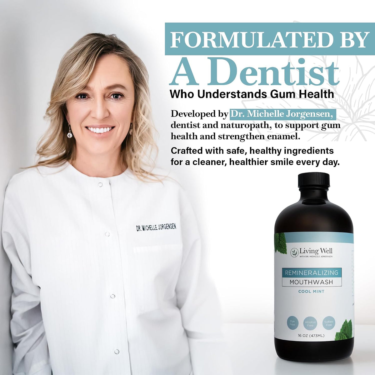 Living Well Dr. Michelle Remineralizing Mouthwash, Cool Mint