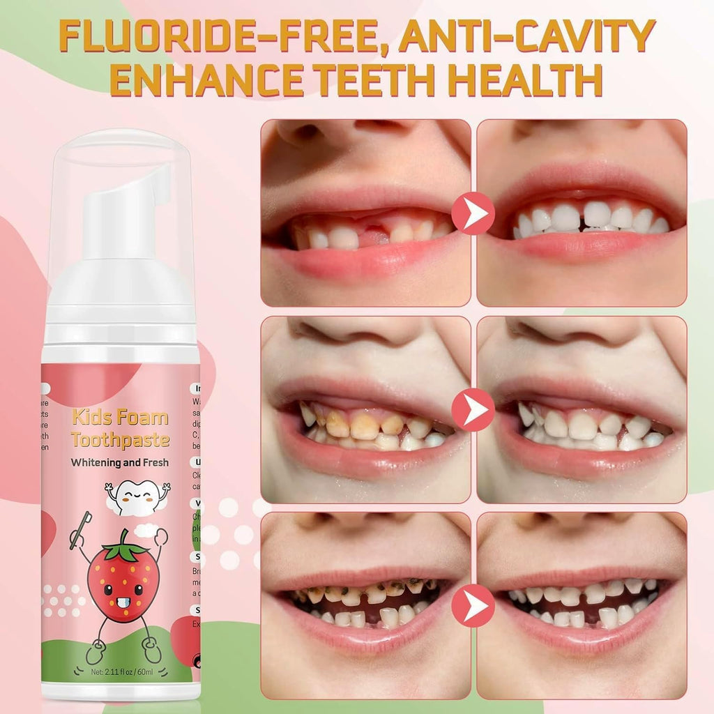 Foam Toothpaste Kids, Kids Mouthwash with Fruit Flavor - Toddler Toothpaste Age for Children, 360ºCare Natural Anti-Cavity Formulas with Fluoride for Electric & U-Shape Toothbrushes