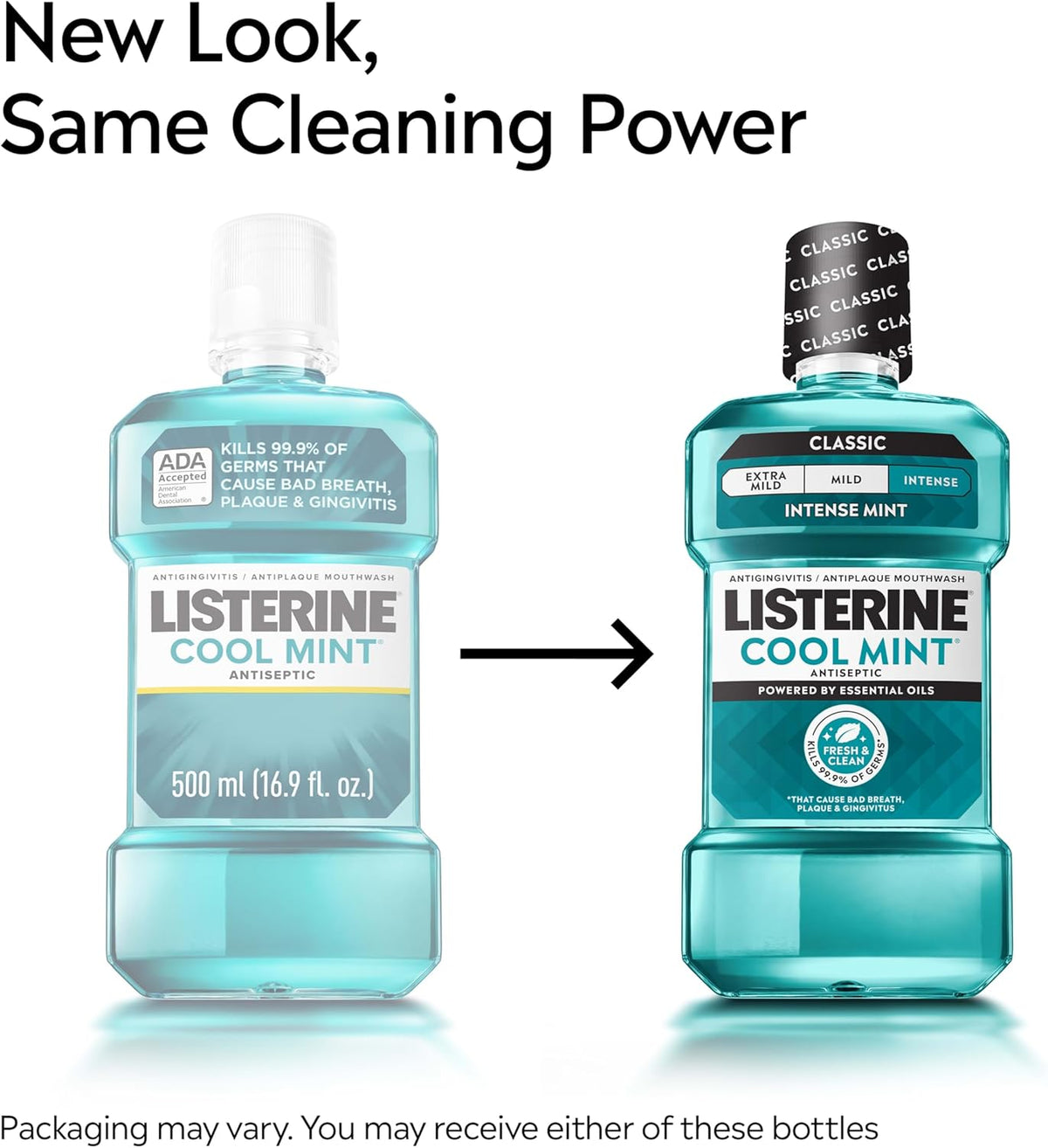 Listerine Cool Mint Antiseptic Mouthwash, Intense Mint, 33.8 fl. oz/1L x 2