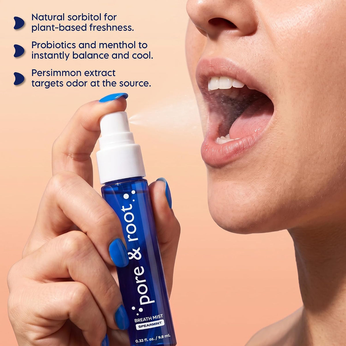 pore & root Breath Spray for Bad Breath – Spearmint Mouth Spray | 4 Bottles Travel Size (0.33 fl oz Each) | Fresh Breath Mist with Menthol & Persimmon
