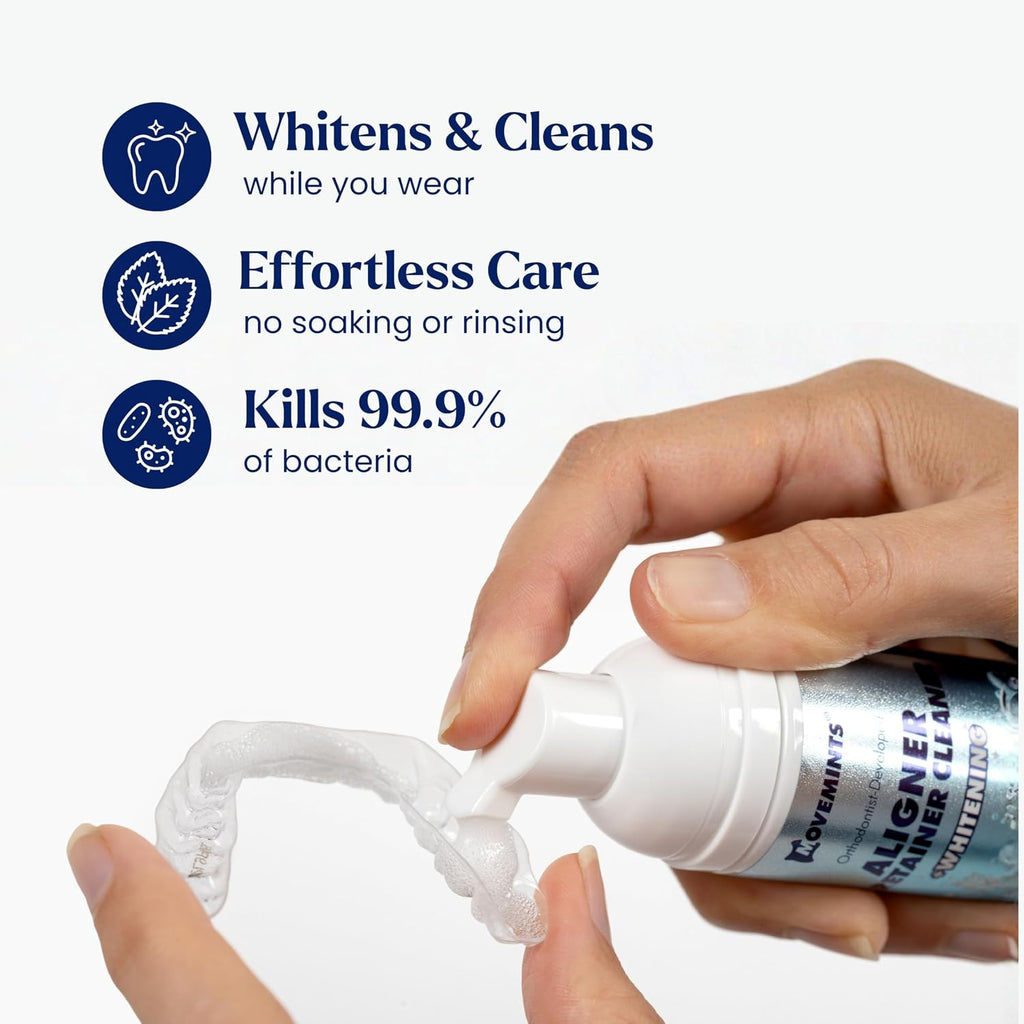 Movemints Aligner & Retainer Cleaning Foam + Whitening – Orthodontist-Developed, 25 mL