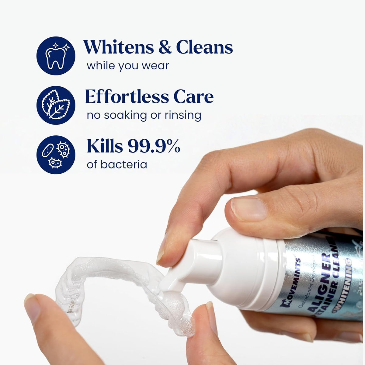Movemints Aligner & Retainer Cleaning Foam + Whitening – Orthodontist-Developed, 25 mL