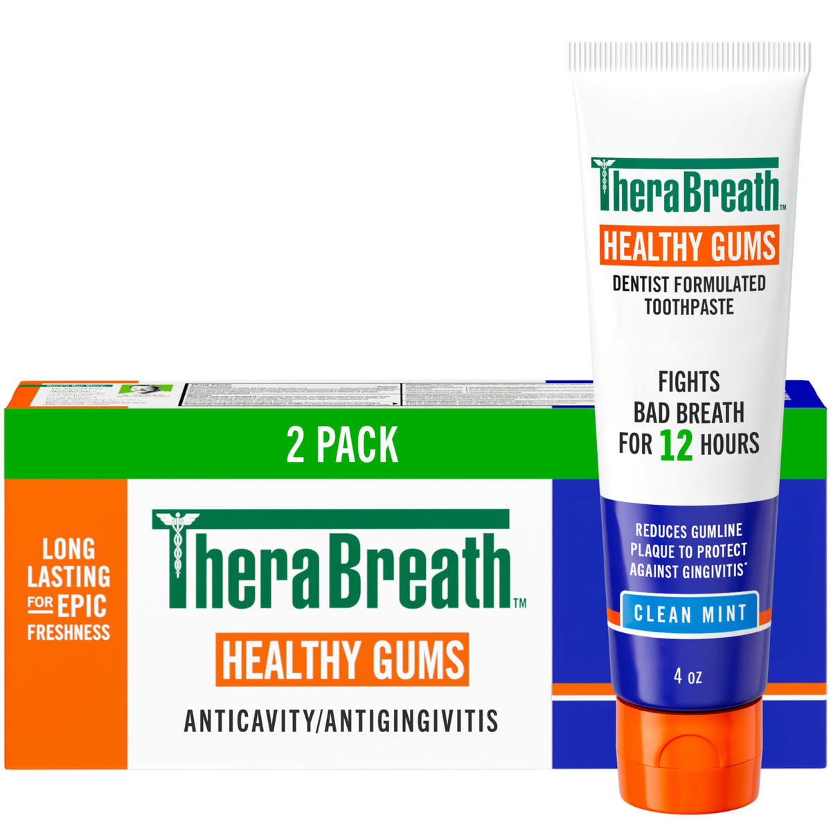 TheraBreath Healthy Gums Oral Rinse, Clean Mint, 16 fl oz, 2-Pack