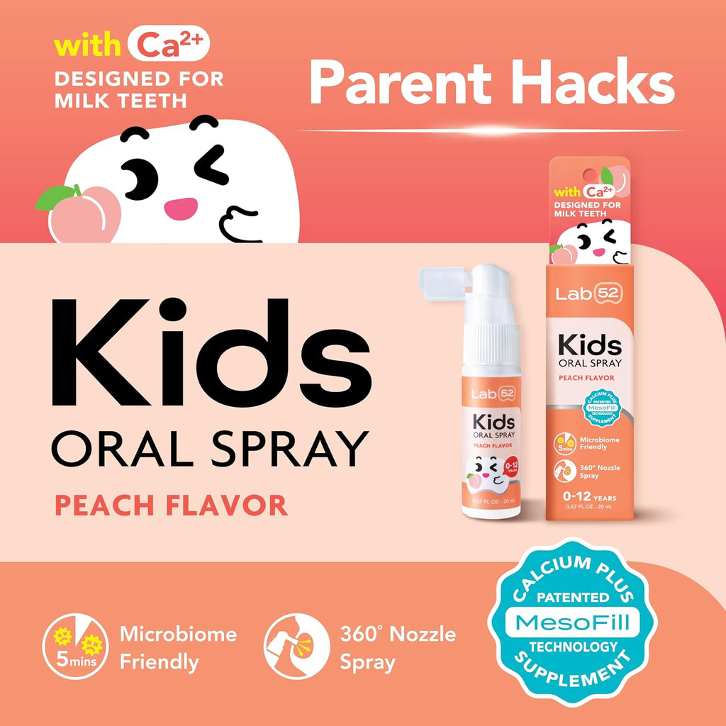 LAB52 Kids Oral Spray, Toothpaste Helper Fluoride Free, Xylitol Peach