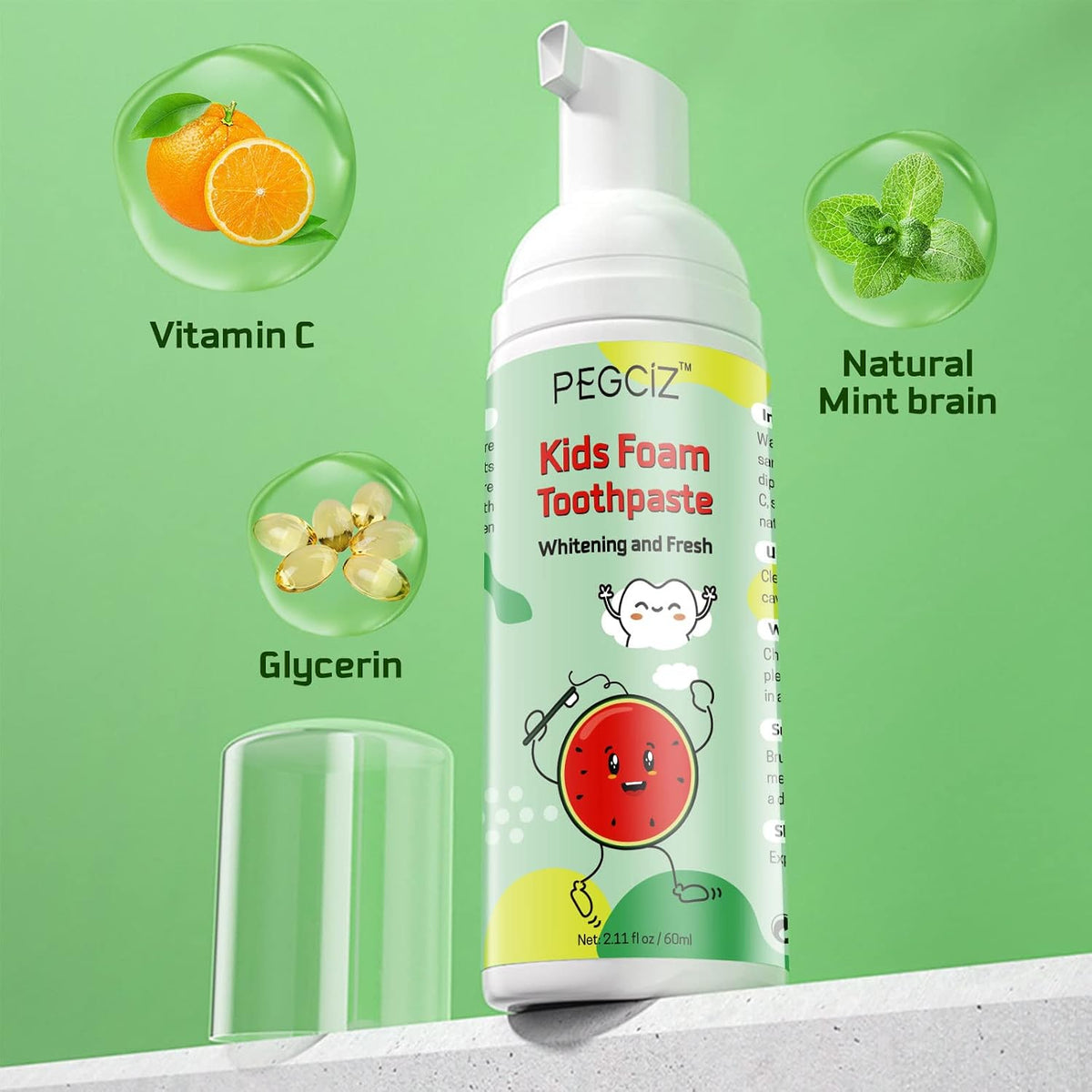 Foam Toothpaste Kids, Toddler Foam Toothpaste with Low Fluoride for U Shaped Toothbrush, Foaming Toothpaste and Mouthwash for Dental Care for Children Kids Age for 3 and Up (Strawberry+Watermelon)
