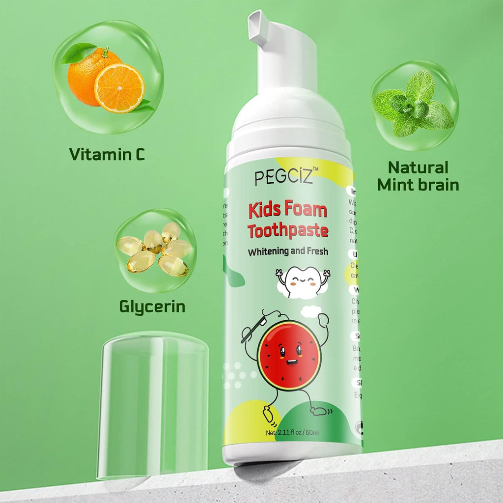 Foam Toothpaste Kids, Toddler Foam Toothpaste with Low Fluoride for U Shaped Toothbrush, Foaming Toothpaste and Mouthwash for Dental Care for Children Kids Age for 3 and Up (Strawberry+Watermelon)