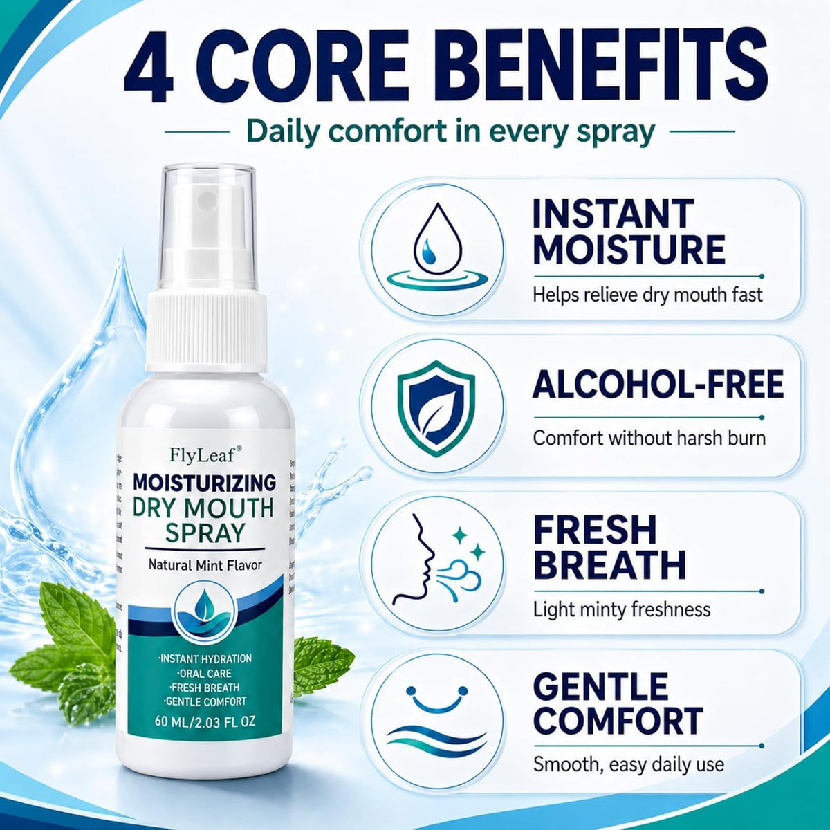 Dry Mouth Spray for Adults, Long-Lasting Mouth Moisturizer, 2 Fl Oz