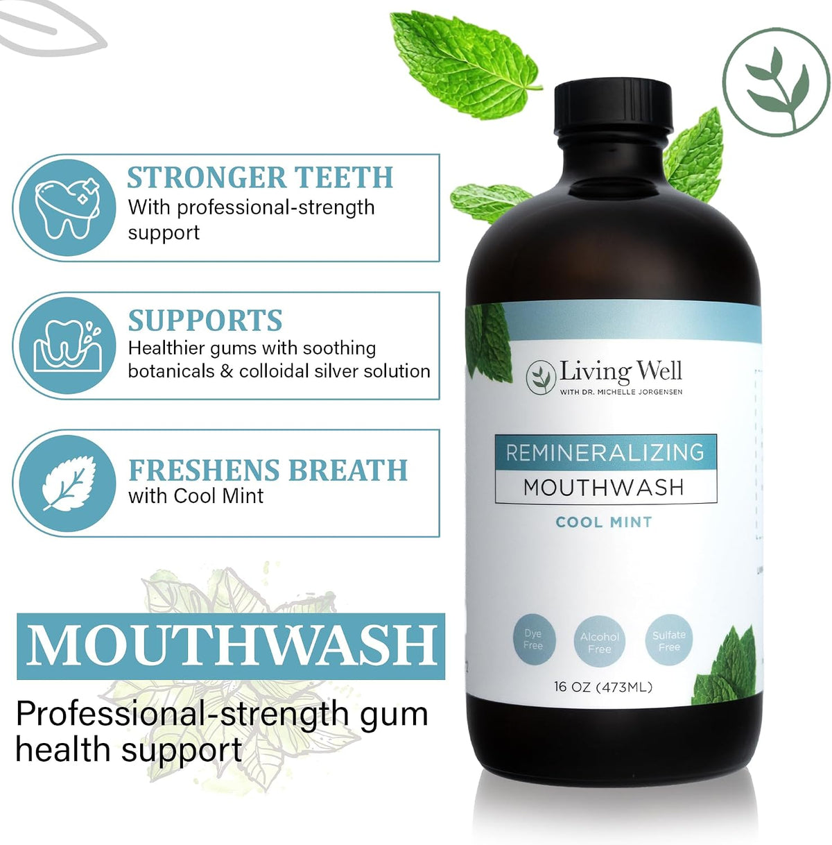 Living Well Dr. Michelle Remineralizing Mouthwash, Cool Mint