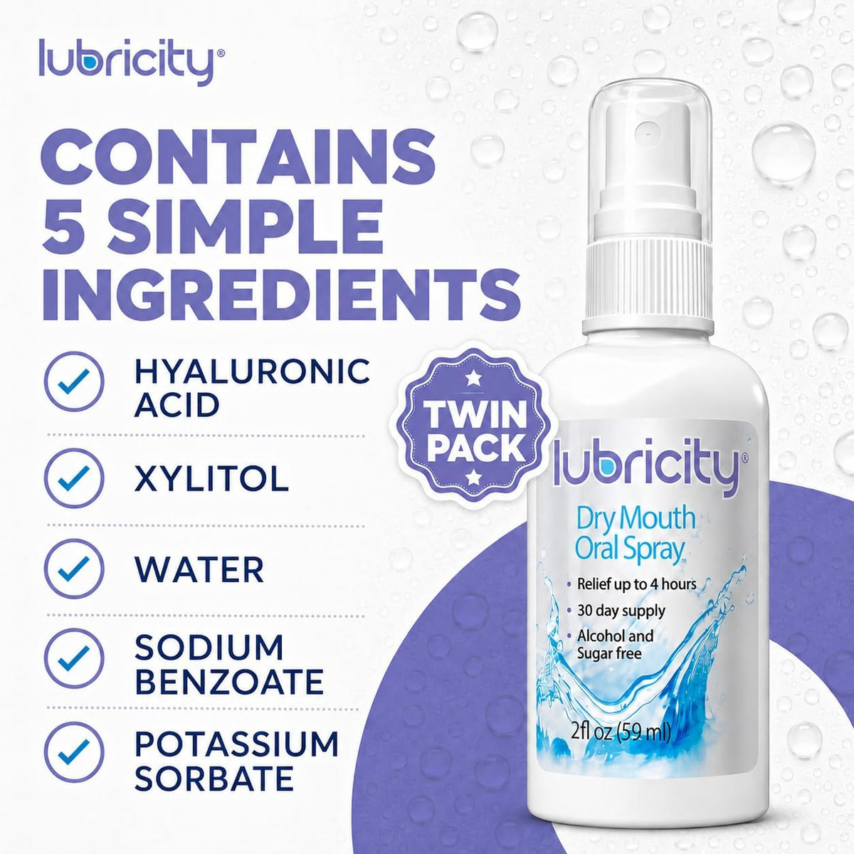 Lubricity Dry Mouth Oral Spray for Symptomatic Relief of Dry Mouth, Flavorless, 2 oz (Pack of 2), 60 Day Supply
