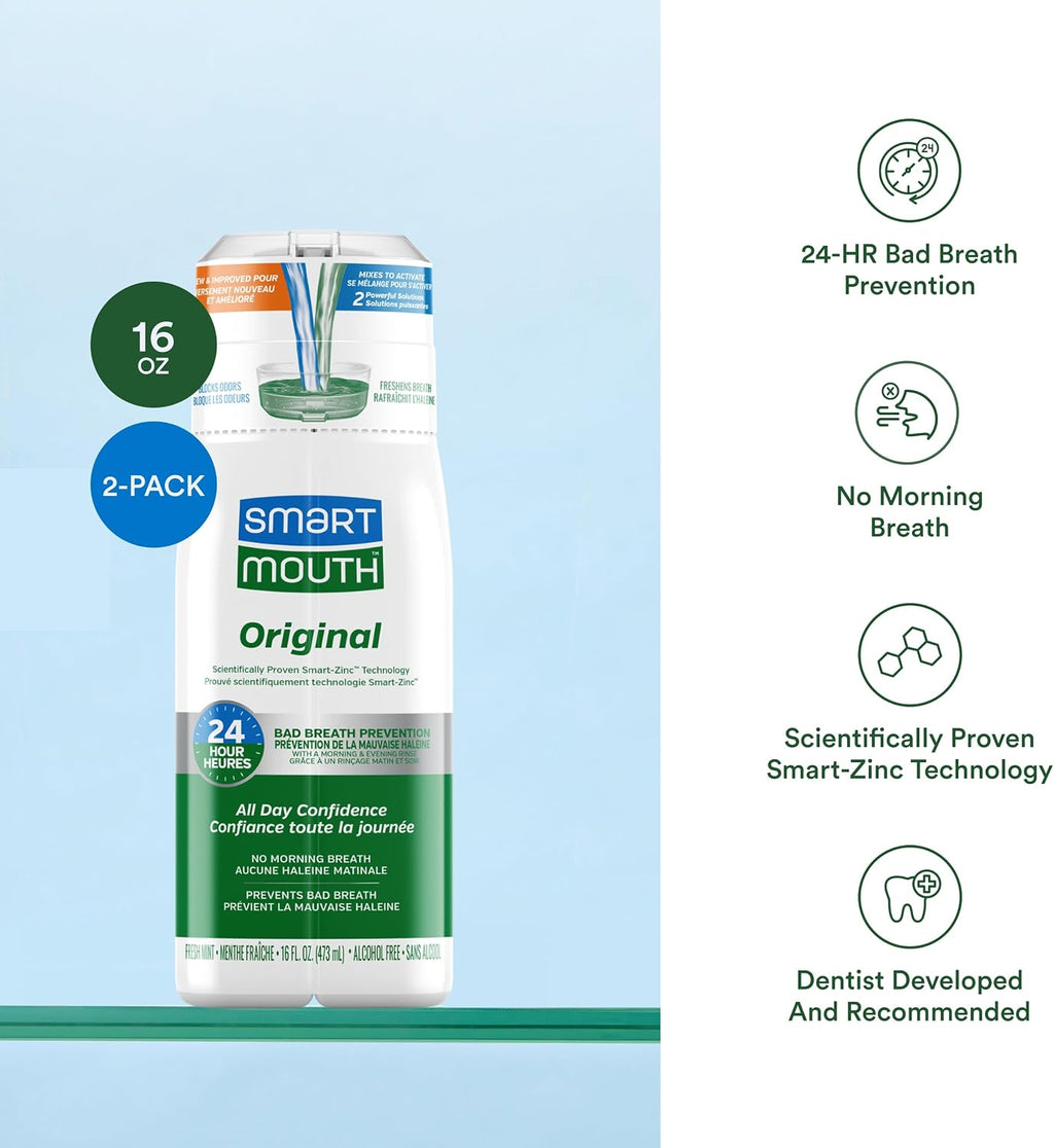 SmartMouth Original Zinc Activated Mouthwash, Fresh Mint, 16 fl oz, 2-Pack