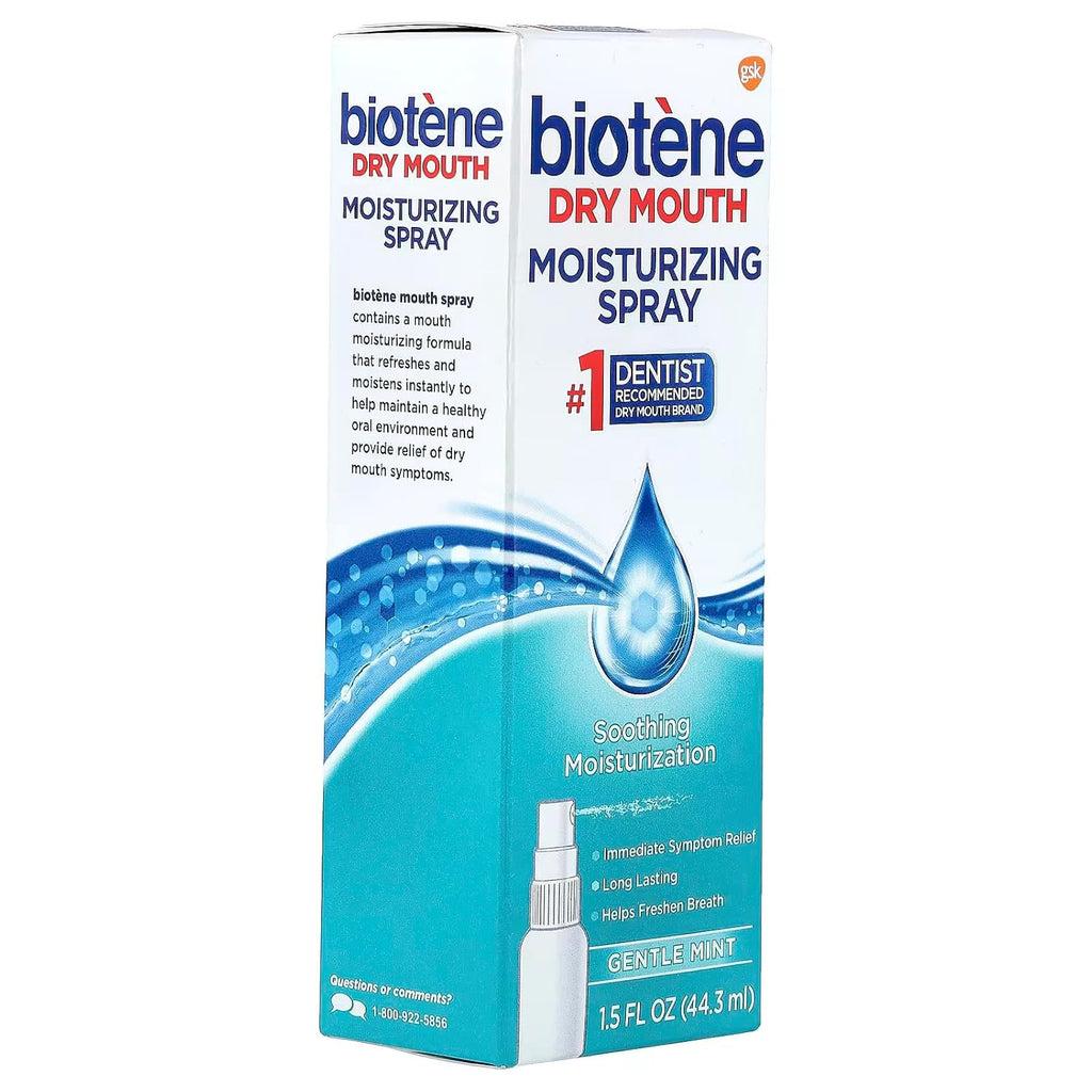 Biotene Moisturizing Dry Mouth Spray, Moisturizing Spray for Dry Mouth and Bad Breath, Gentle Mint - 1.5 fl oz (Pack of 4)