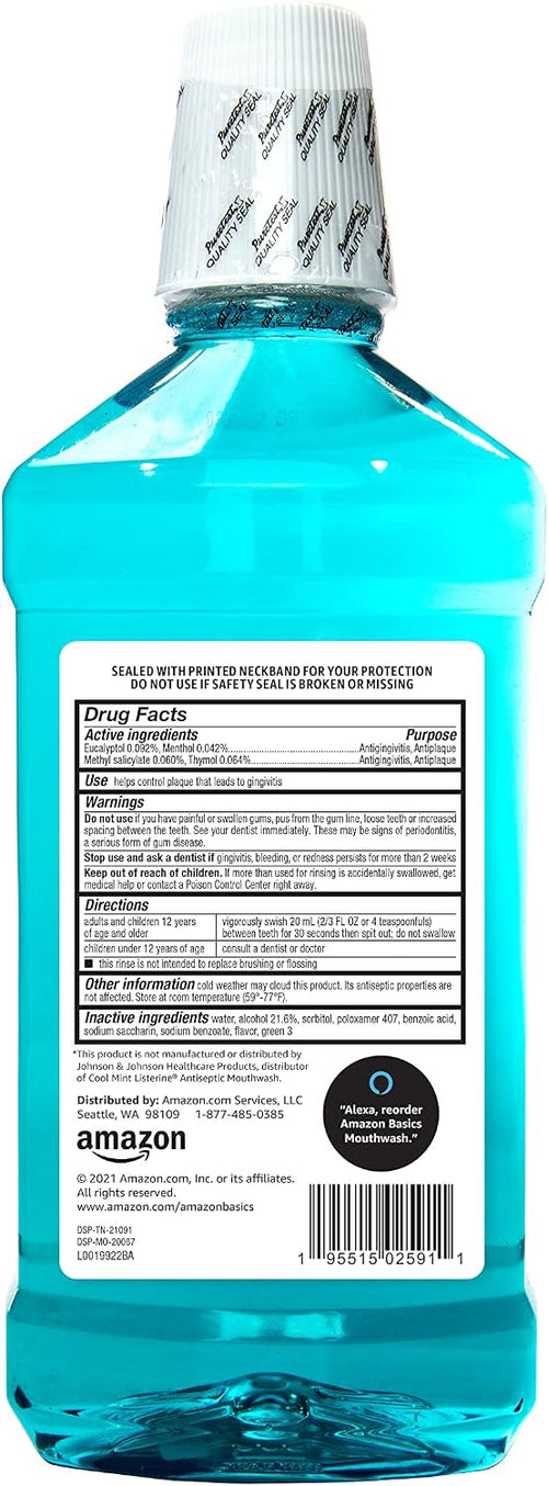 Amazon Basics Antiseptic Mouthwash, Blue Mint, Fights Bad Breath, Plaque and Gingivitis, 1 Liter, 33.8 Fl Oz, 1-Pack (Previously Solimo)