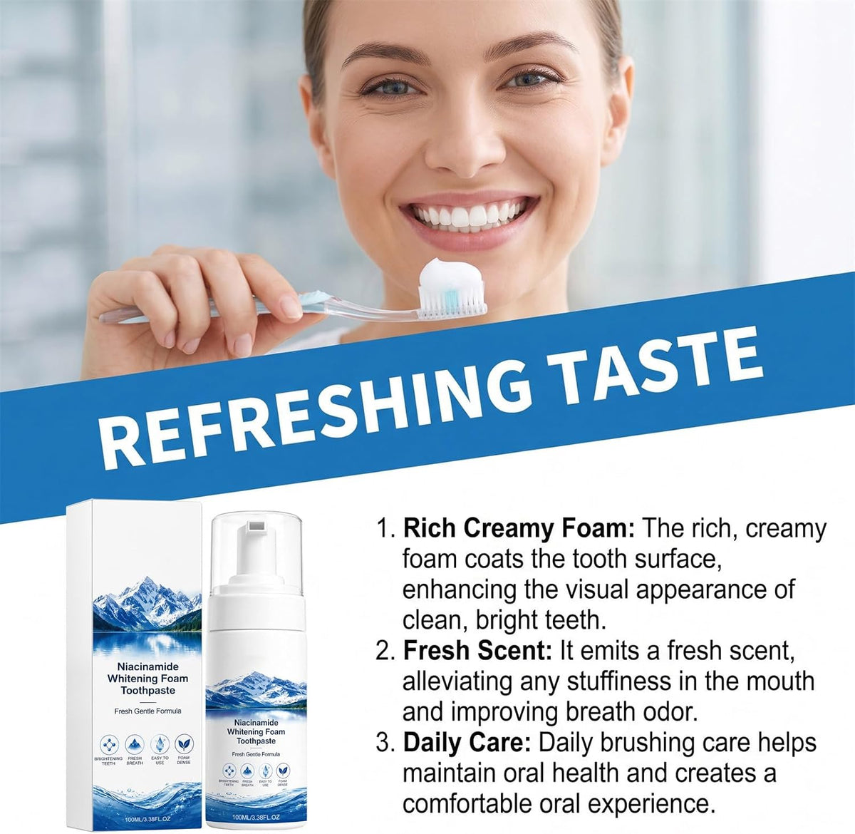 Niacinamide Tooth Mousse - Mint Foam for Fresh Daily Oral Care