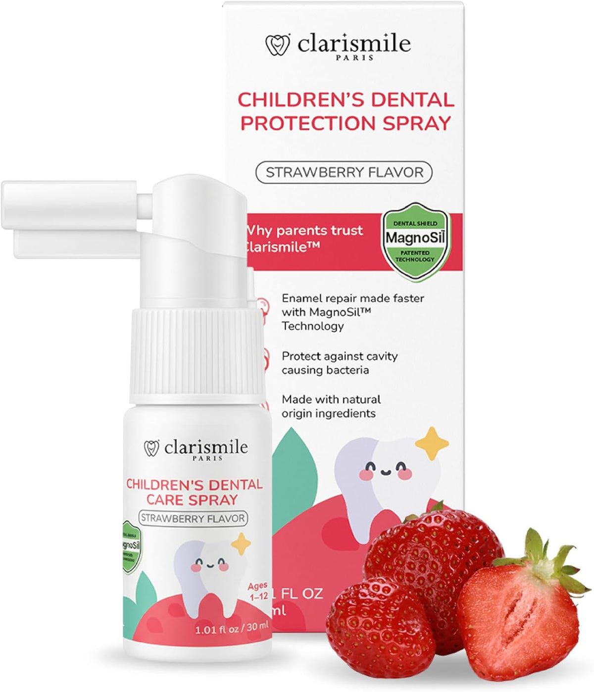Clarismile Kids Oral Spray - Toothpaste Helper, Fluoride-Free with Xylitol + Kid-Approved Nano-H, Natural Ingredients, Strawberry Flavor, Made in France, 30ml
