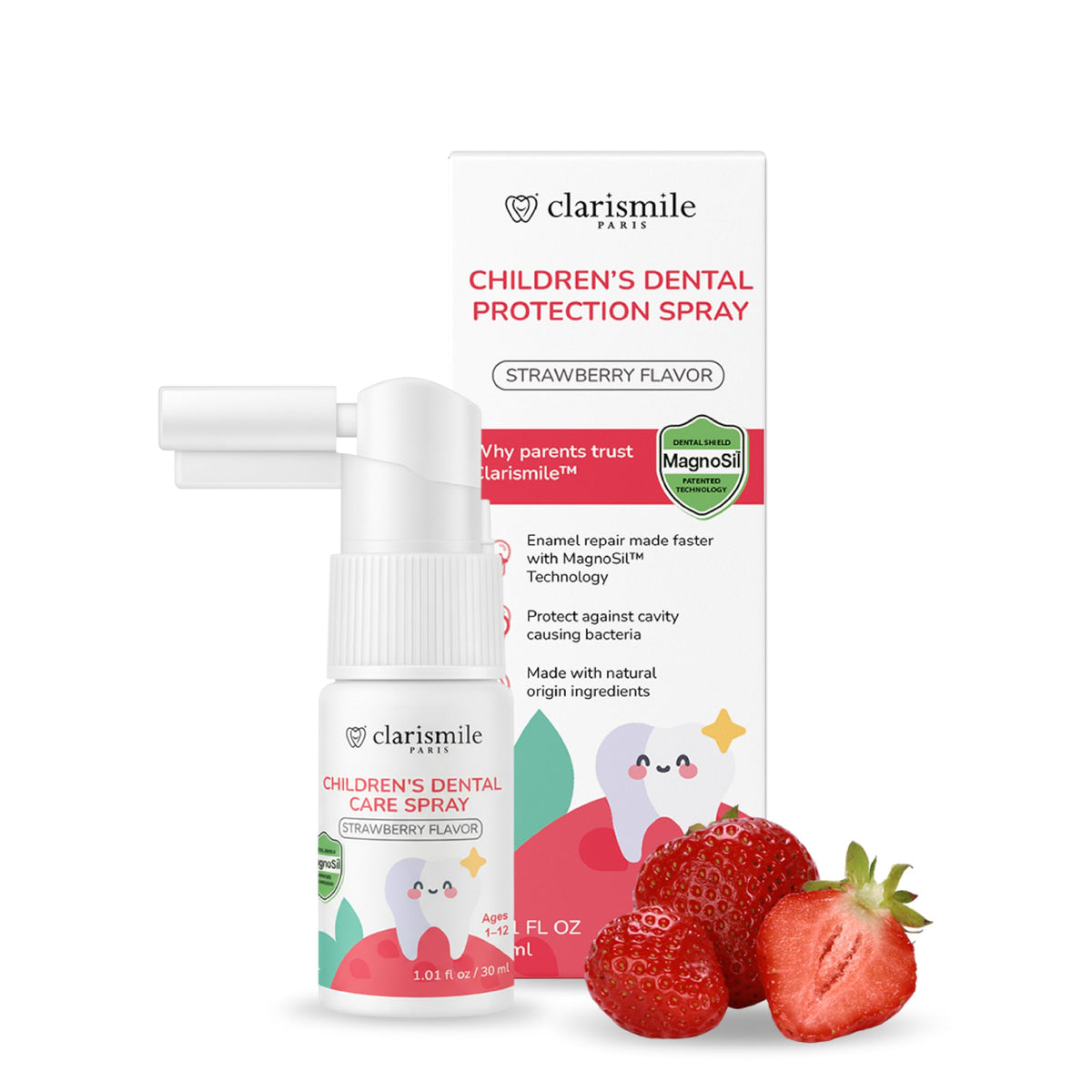 Clarismile Kids Oral Spray - Toothpaste Helper, Fluoride-Free with Xylitol + Kid-Approved Nano-H, Natural Ingredients, Strawberry Flavor, Made in France, 30ml