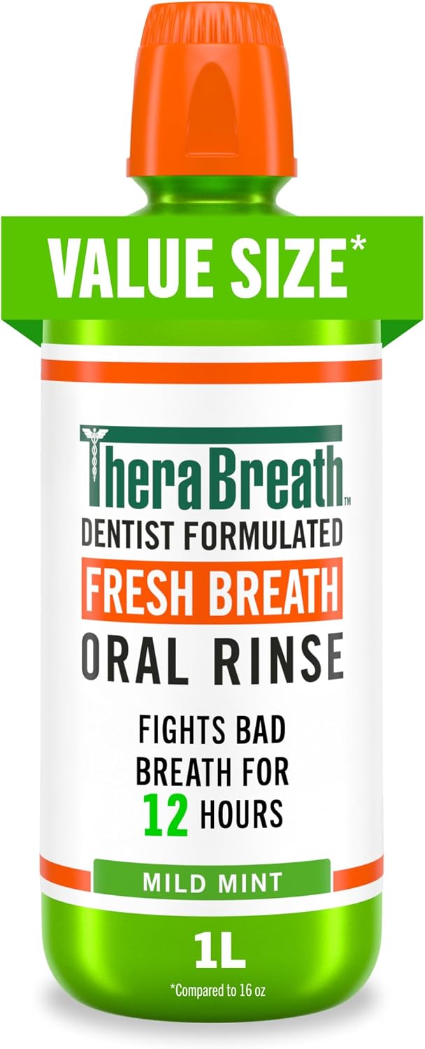 TheraBreath Fresh Breath Mouthwash, Mild Mint, 1 Liter