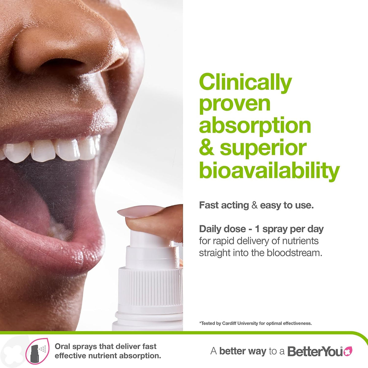 BetterYou D3000 Vitamin D Oral Spray - Convenient Alternative for Tablets - Promotes Strong Bones, Teeth and Immune System - Aids in Calcium Absorption - Natural Peppermint Flavor - 0.5 oz