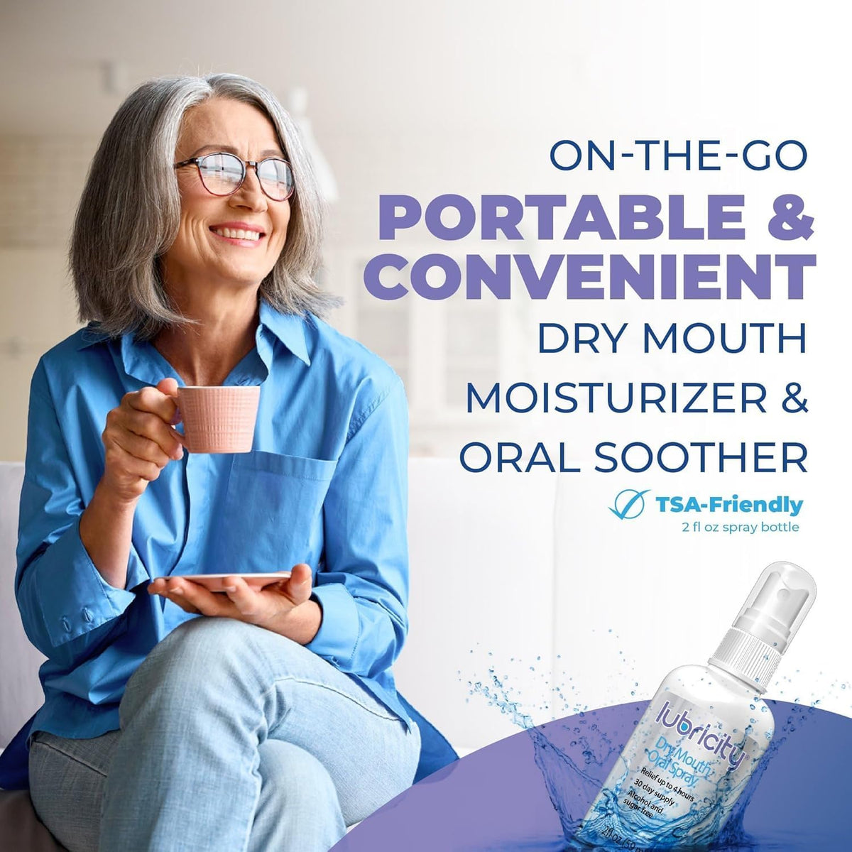 Lubricity Dry Mouth Oral Spray for Symptomatic Relief of Dry Mouth, Flavorless, 2 oz (Pack of 2), 60 Day Supply
