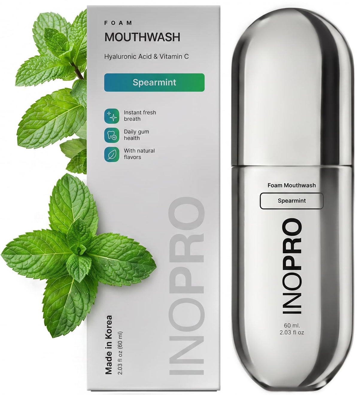 INOPRO Foam Mouthwash with Nano-Hydroxyapatite, Xylitol, Hyaluronic Acid, Vinamin C, Alcohol Free, Fluoride Free Oral Rinse Portable Travel Size - Yuzu Citrus, 2.03 fl oz