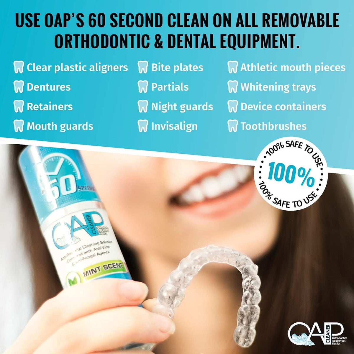 OAP Orthodontic Cleaner Cleaner | For Retainers, Dentures, Mouth Guards & More | 60 Second Foam | Paraben, Sulfate and Triclosan Free | 44.3 mL, 3 Bottles