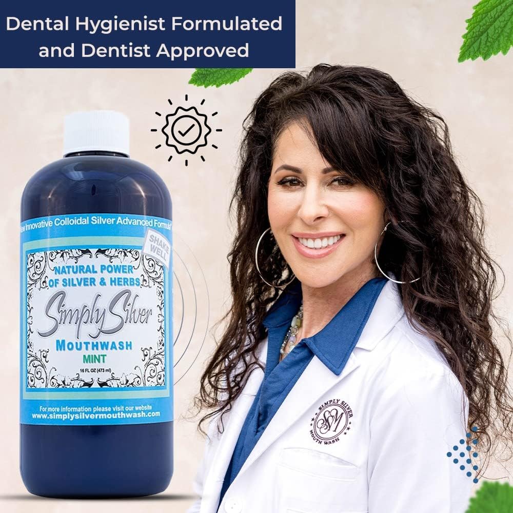 Simply Silver Mouthwash - All Natural Colloidal Silver Mouthwash Alcohol, BPA, Cetylpyridinium Chloride, and Fluoride Free, 16 Fl Oz (Mint)