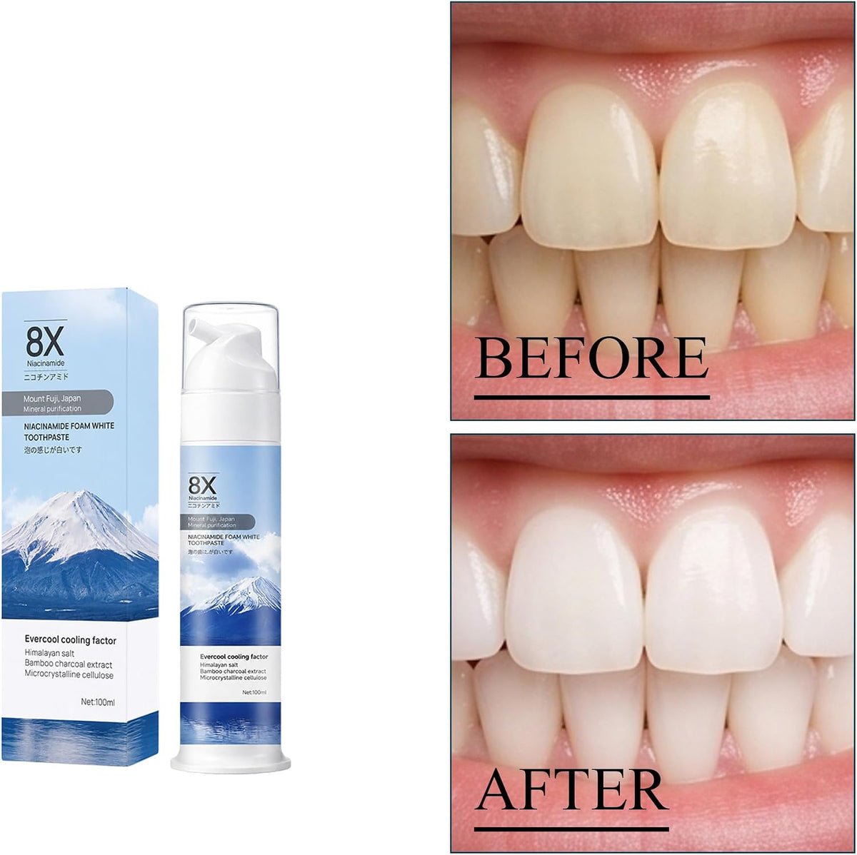 Niacinamide Foam Whitening Toothpaste with Bamboo Charcoal, Niacinamide Whitening Toothpaste for Adults, Helps Remove Surface Stains, Fresh Breath, Daily Oral Care, Mint Flavor (1PCS)