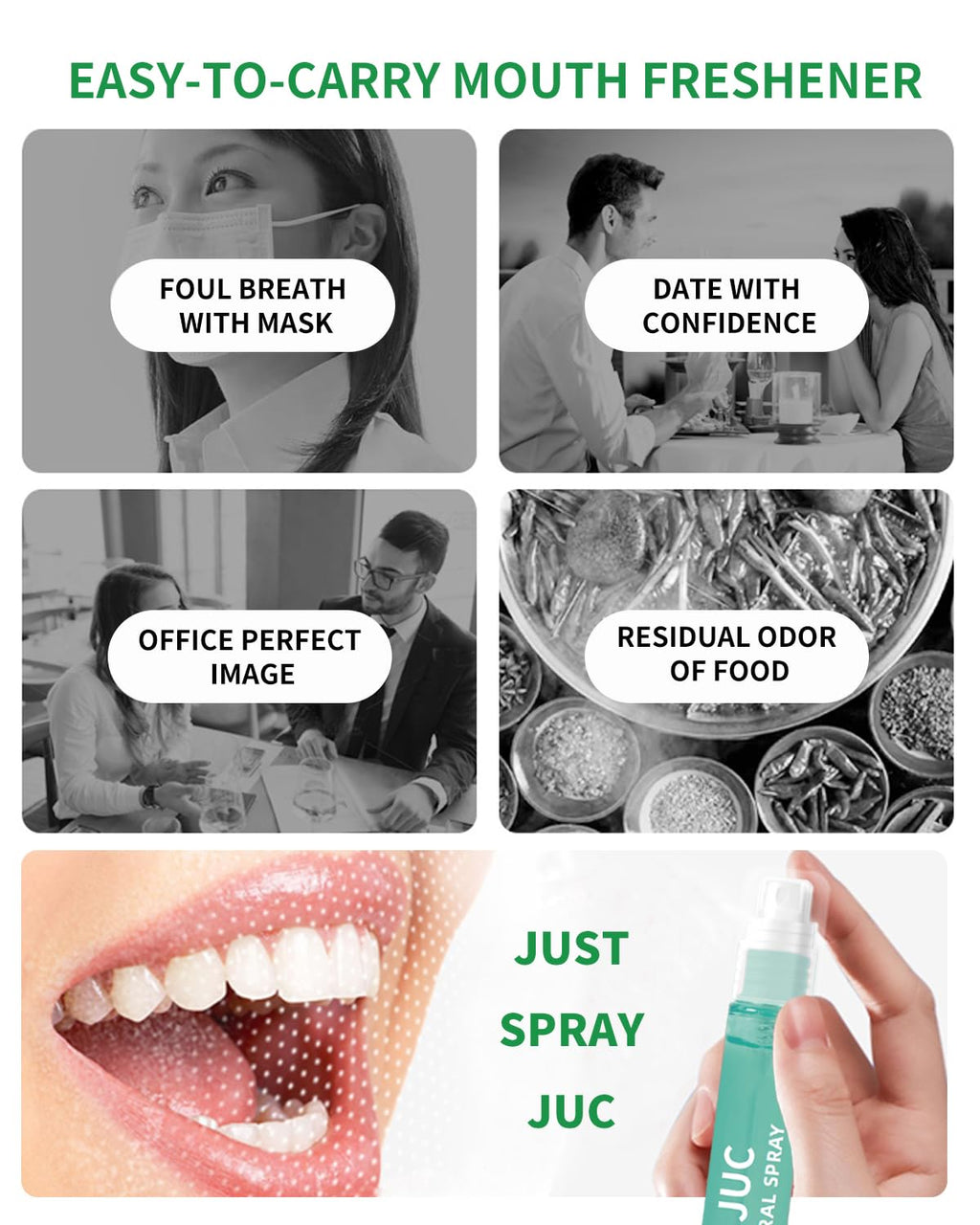 3 Count Mint Breath Spray Mouth Freshener Oral Care for All Ages 0.33OZ (10ML) Cool Mint Flavor