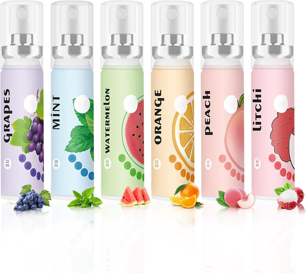 6PCS Fresh Breath Spray,Fruity Flavour Mouth Spray Freshener Spray Set for Mouth,Peaches,Oranges,Watermelon,Grapes,Lychee