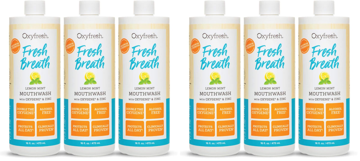 Oxyfresh Lemon Mint Fresh Breath Mouthwash – Bad Breath Treatment – SLS & Fluoride Free – Alcohol Free, Gentle Nonburning with Xylitol & Essential Oils – 16 Fl Oz