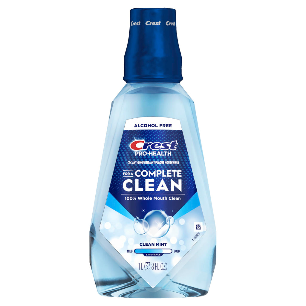 Crest Mouthwash Pro Health Complete Clean, CPC (cetylpyridinium chloride) Antigingivitis/Antiplaque, Alcohol Free, Clean Mint, 1 L (33.8 fl oz)