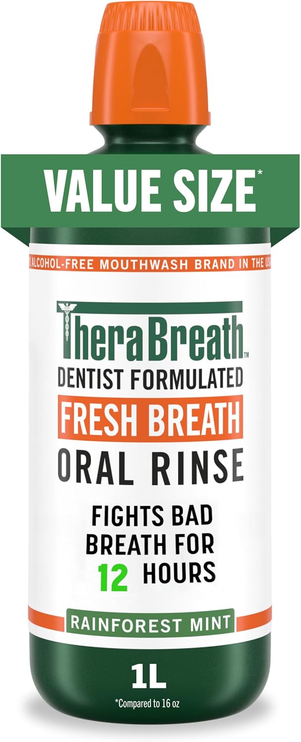 TheraBreath Fresh Breath Mouthwash, Rainforest Mint, 33.8 oz