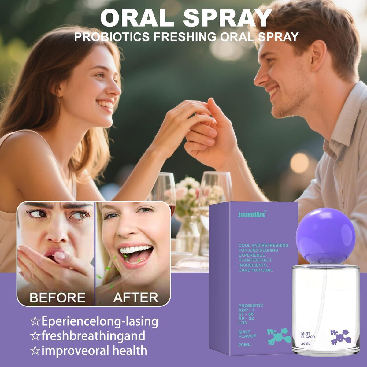 Alcohol-Free Oral Spray for Long-Lasting Fresh Breath, 2-Pack Minty Cooling Travel Size (20ml/0.68fl oz Each) On-The-Go Freshness