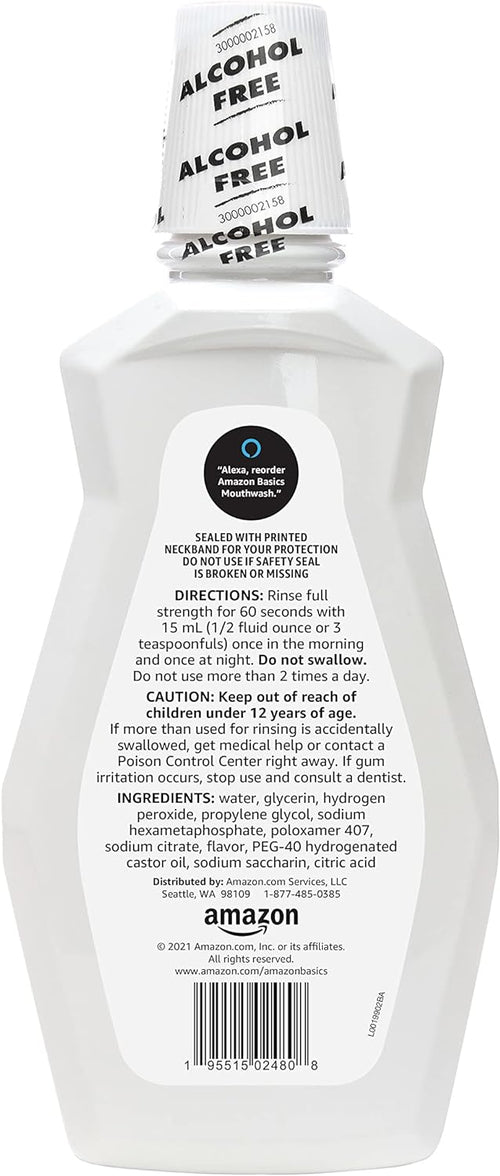 Amazon Basics Teeth Whitening Mouthwash, Alcohol-Free, Clean Mint, Breath Freshener, 32 Fluid Ounces, 1-Pack (Previously Solimo)