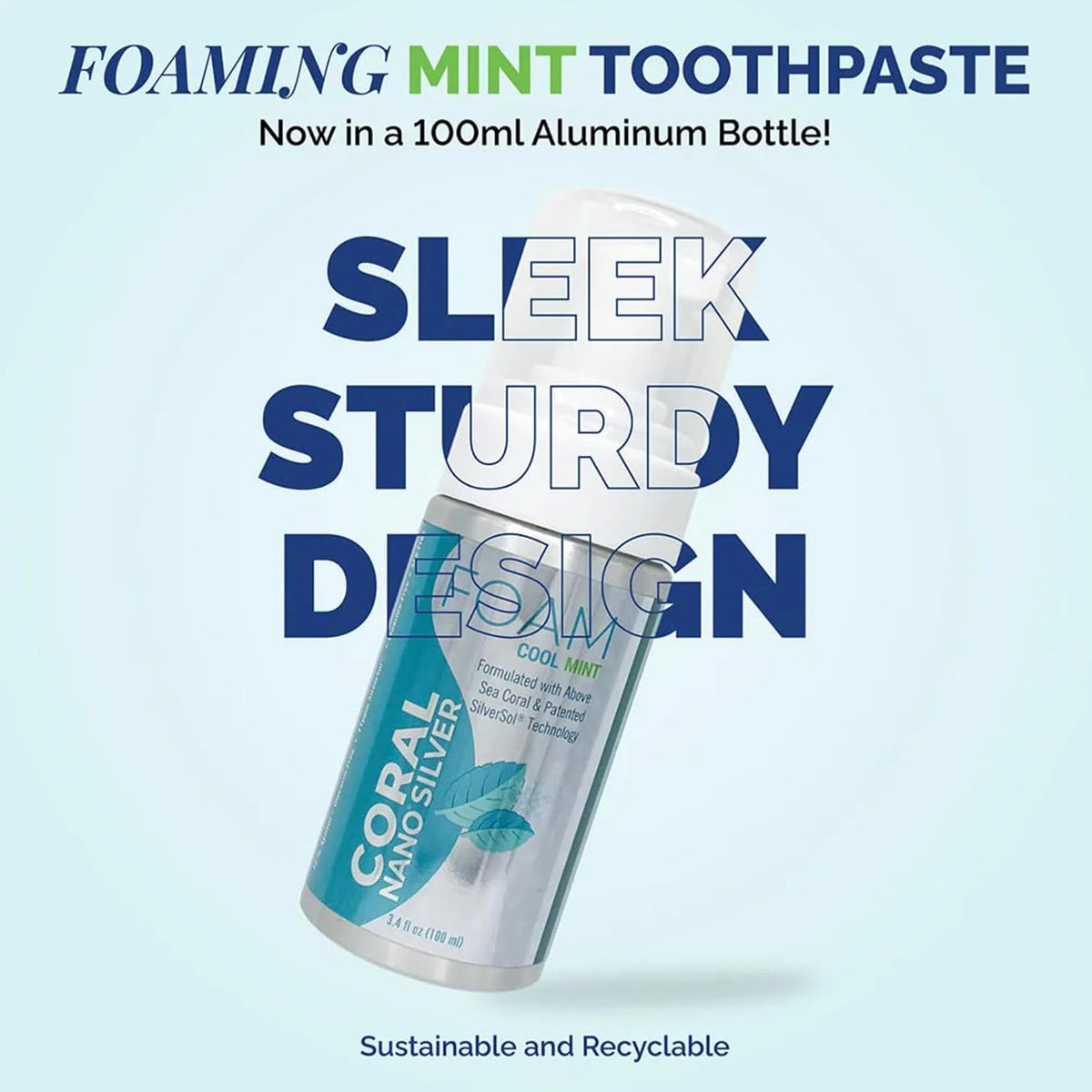 Coral Nano Silver Foaming Toothpaste Travel Size – Fluoride Free Natural Foaming Toothpaste with Coral Calcium, Xylitol & Peppermint – Non Toxic, SLS Free – 2 oz Aluminum Bottle