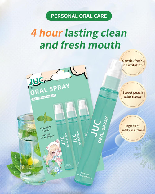 3 Count Mint Breath Spray Mouth Freshener Oral Care for All Ages 0.33OZ (10ML) Cool Mint Flavor