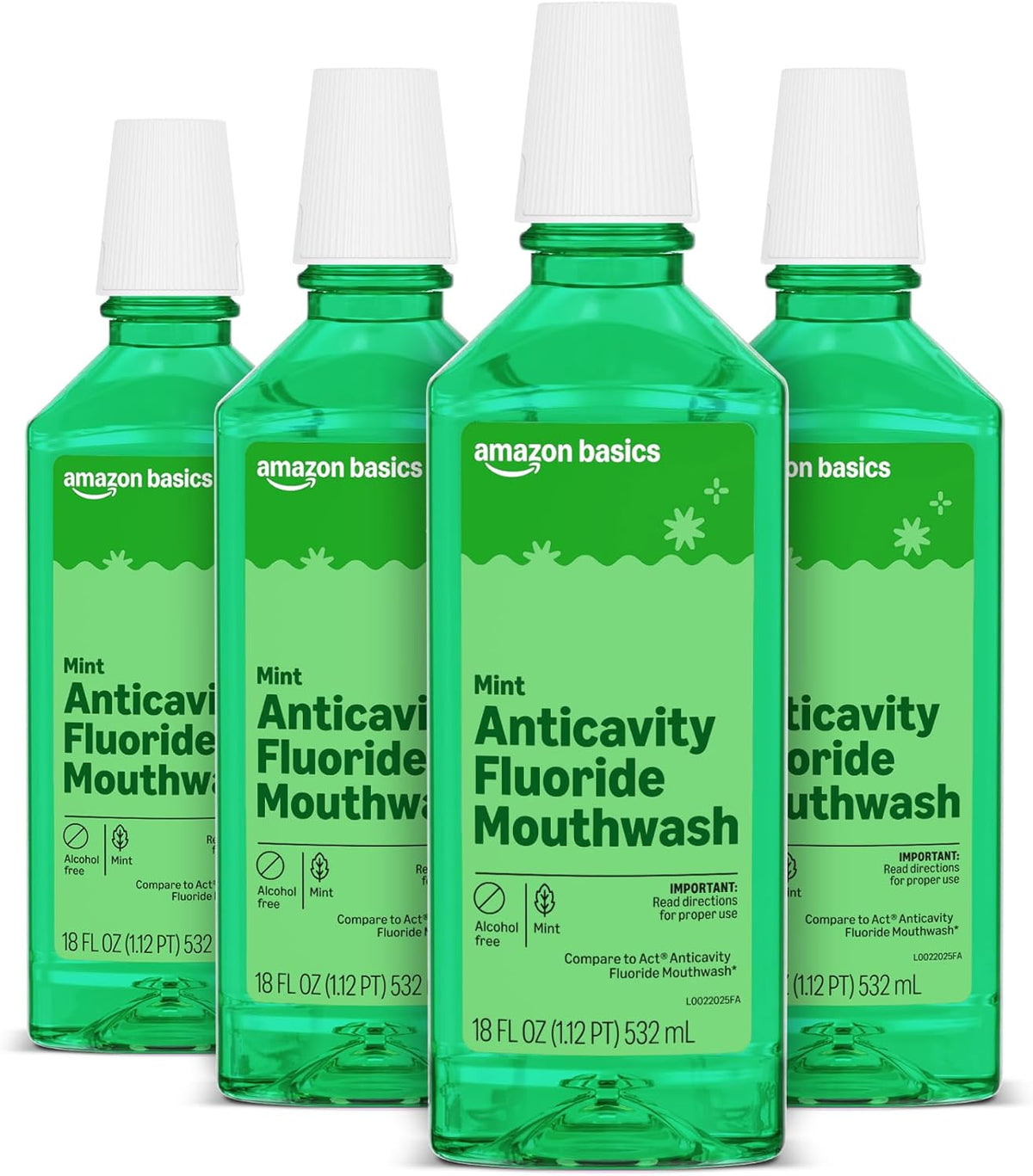 Amazon Basics Anticavity Fluoride Rinse, Alcohol-Free, Mint, 18 ounce (Pack of 4), Packaging May Vary