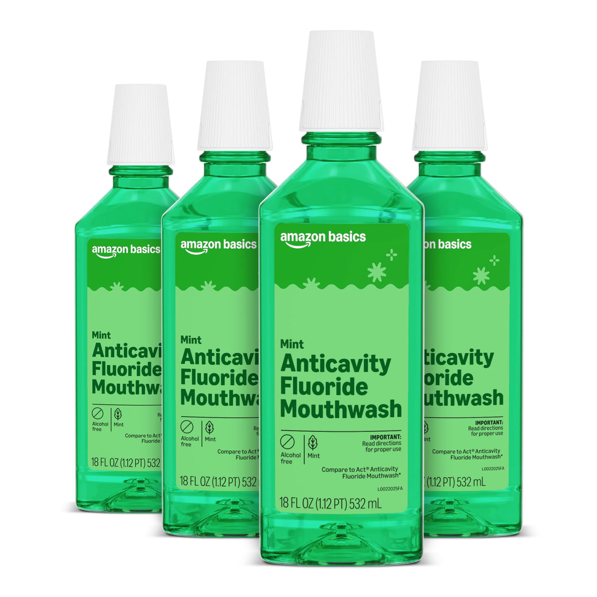 Amazon Basics Anticavity Fluoride Rinse, Alcohol-Free, Mint, 18 ounce (Pack of 4), Packaging May Vary